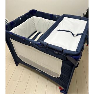 カトージ(KATOJI)の日曜日限定値下げ！！　ポータブルベビーベッド　プレイヤード　おむつ替えテーブル付(ベビーベッド)