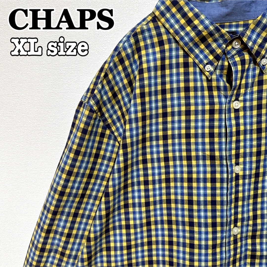 CHAPS チャップス BDシャツ 長袖 チェック 刺繍ロゴ ビッグサイズ 古着 | フリマアプリ ラクマ