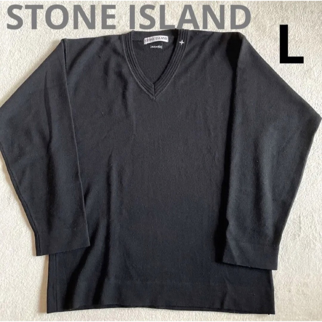 90年代STONE ISLAND vネックニット　ブラック　Lサイズ