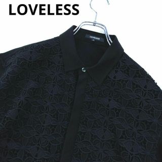 美品 LOVELESS ラブレス 長袖 シャツ メンズ L 黒 スタッズ ロゴ