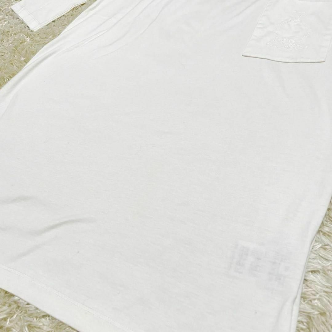 極美品 エルメス ワンピース ホワイト 胸ポケット ロゴ刺繍 ロング丈  34