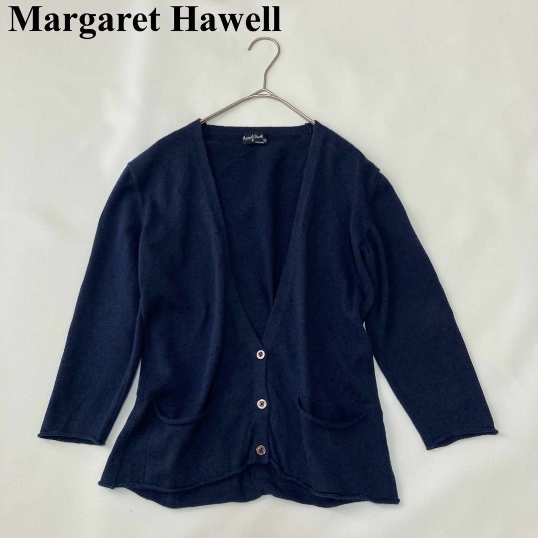 マーガレットハウエル　MARGARET HOWELL 7分袖　カーディガン　紺 | フリマアプリ ラクマ