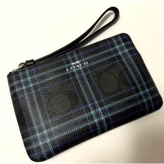 コーチ(COACH)のCOACH コーチ ポーチ リストレット ブルー チェック(ポーチ)