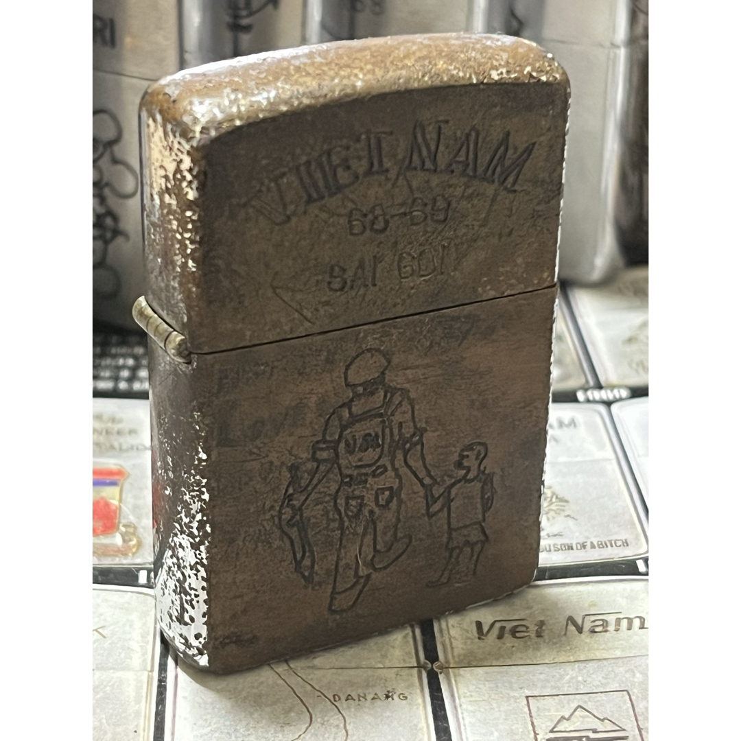 【ベトナムZIPPO】本物 1968年製ベトナムジッポー「兵士と子供」SAIGOファッション小物