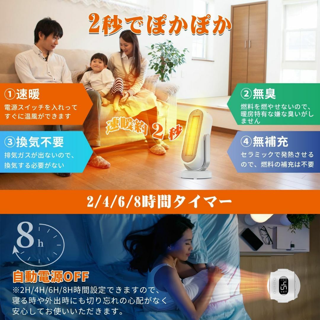 セラミックヒーター【ECOお任せ&3D立体自動首振り】電気ファンヒーター ...