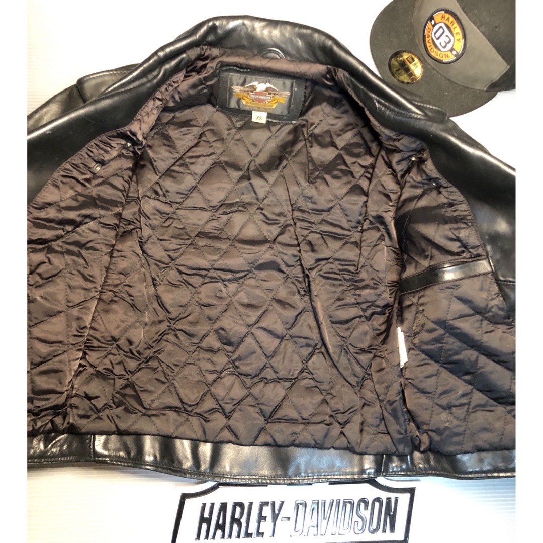 Harley Davidson(ハーレーダビッドソン)の【ザ黒革Wの革ジャン美品！】ハーレーダビッドソン　本革　ライダースジャケット極上 メンズのジャケット/アウター(ライダースジャケット)の商品写真