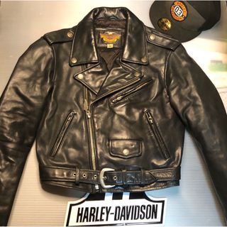 ハーレーダビッドソン(Harley Davidson)の【ザ黒革Wの革ジャン美品！】ハーレーダビッドソン　本革　ライダースジャケット極上(ライダースジャケット)