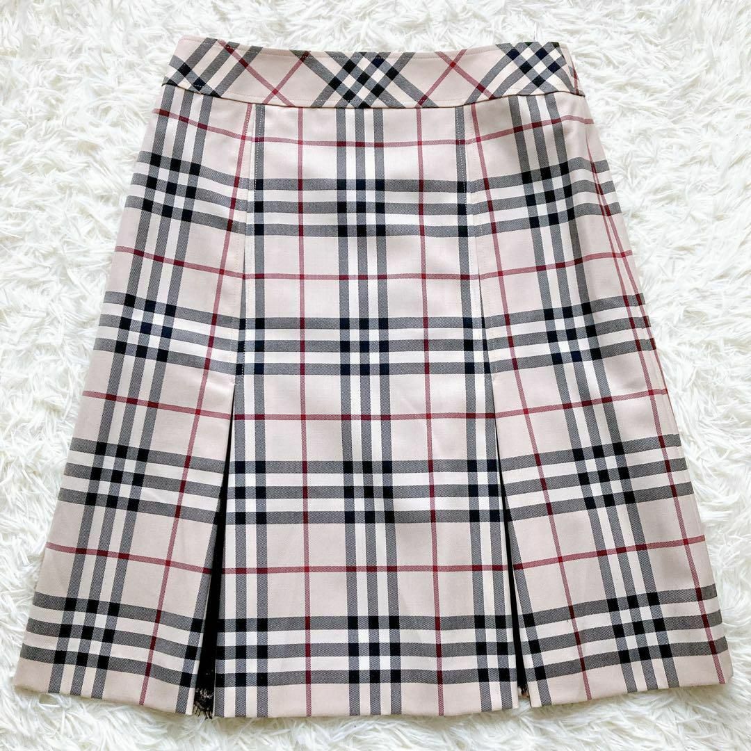 【美品】バーバリーロンドン ノバチェック×レース ボックスプリーツ スカート