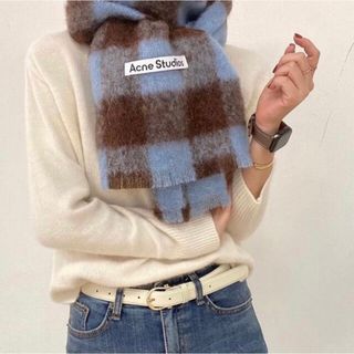 アクネ(ACNE)の《なかぬ様専用》ACNE STUDIOS  チェックマフラー ブルーブラウン(マフラー/ショール)