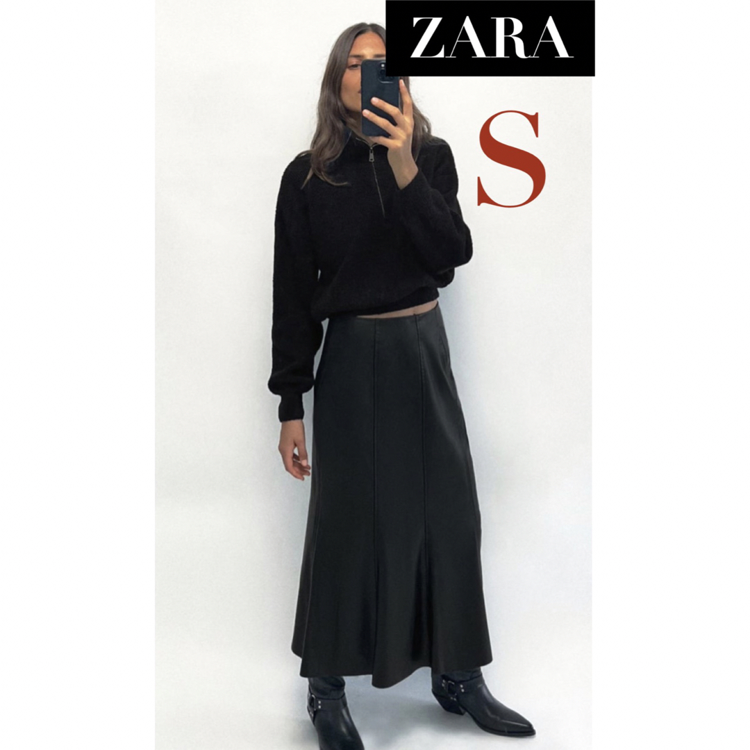 【新品/未着用】ZARA レザー風フレアーミディスカート　フェイクレザースカート