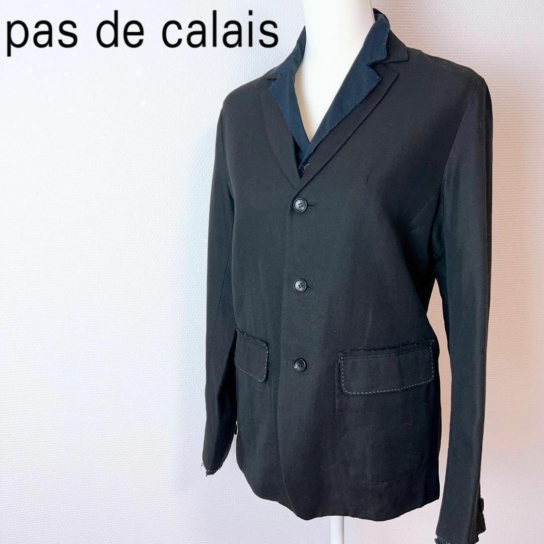 pas de calais(パドカレ)のpas de cala　パドカレ　リネン混 シャツテーラードジャケット　ブラック レディースのジャケット/アウター(テーラードジャケット)の商品写真