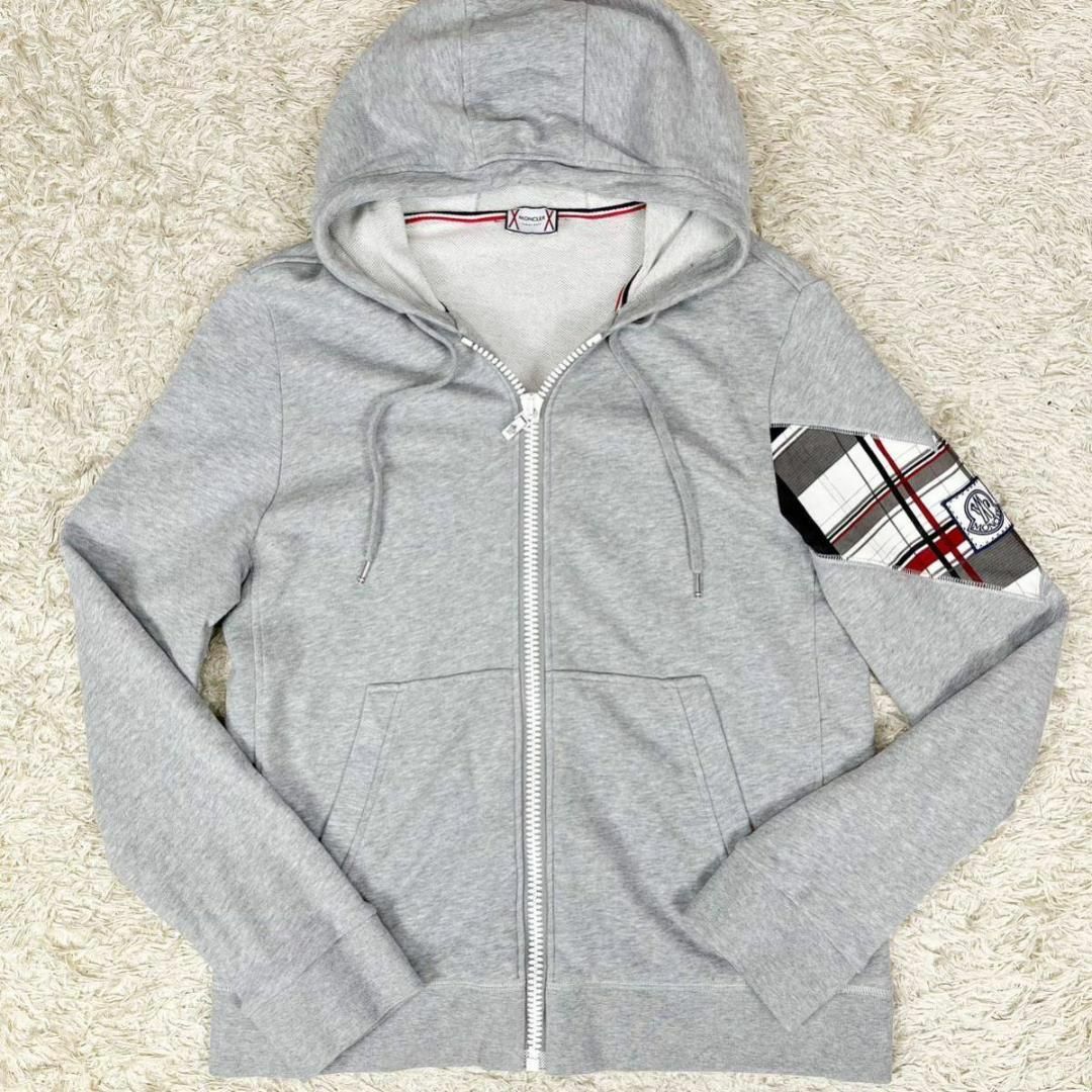 MONCLER - モンクレールガムブルー チェック トリコロール 袖ワッペン