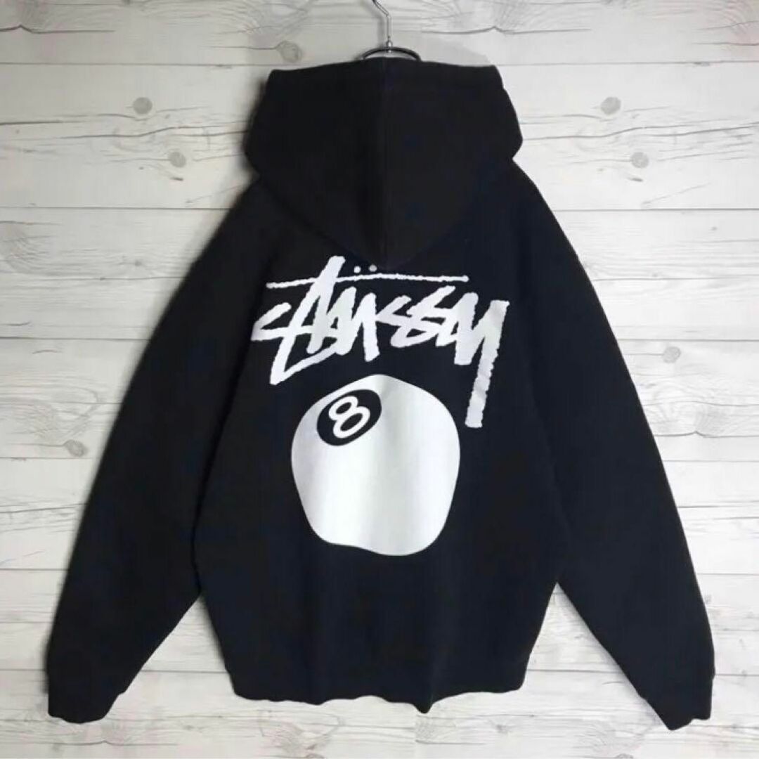 【即完売モデル】stussy 8ボール バックプリント 入手困難 パーカー L