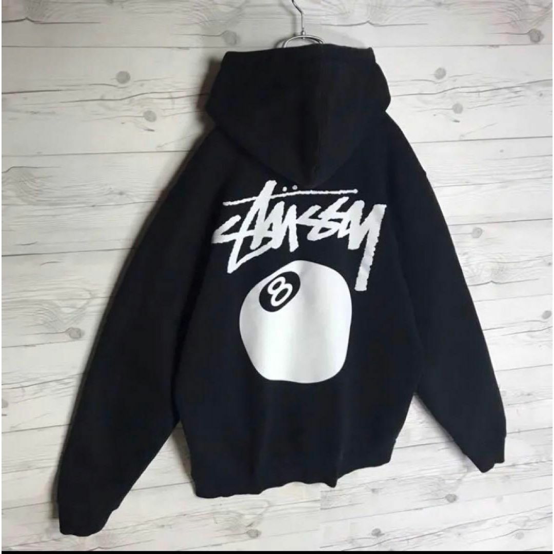 【即完売モデル】stussy 8ボール バックプリント 入手困難 パーカー L