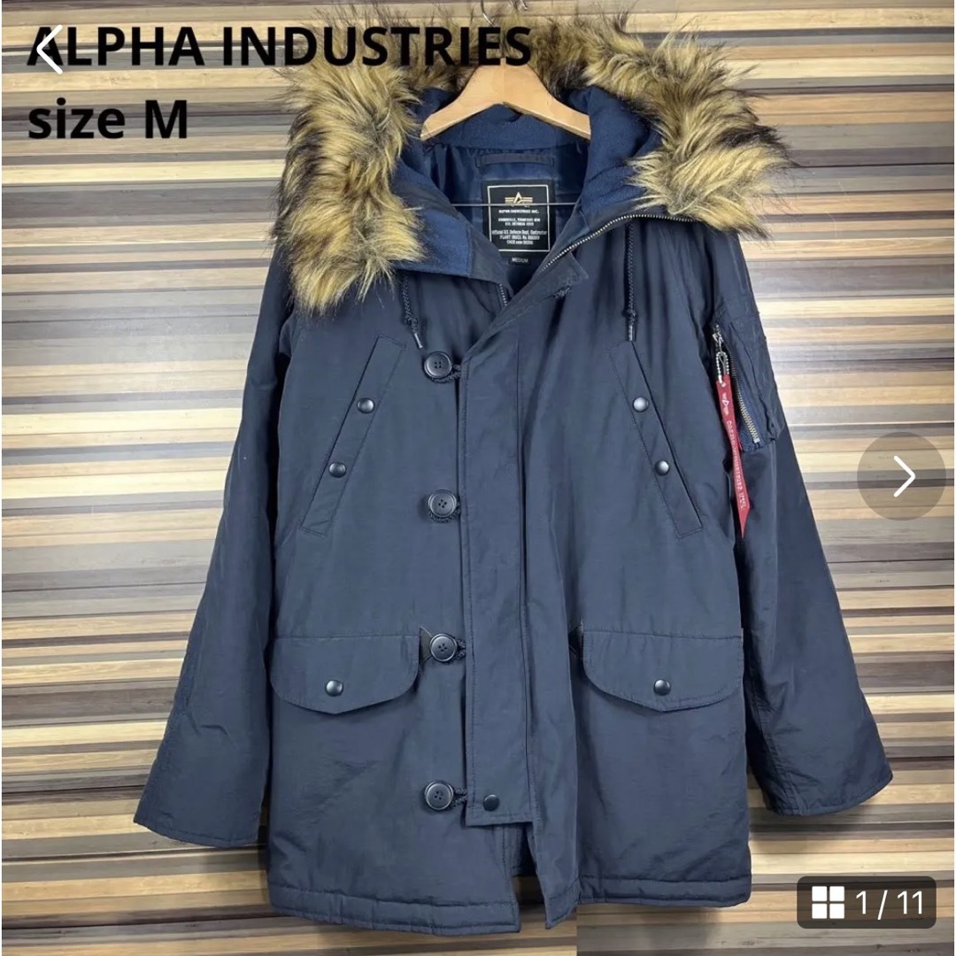 【ALPHA INDUSTRIES】モッズコート　ファー　レザー　防寒　ネイビー