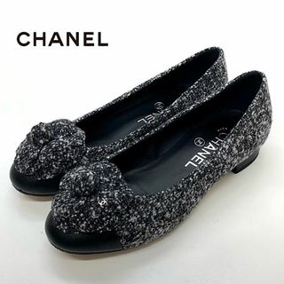 シャネル(CHANEL)の7346 シャネル ウール レザー ツイード カメリア ココマーク パンプス(ハイヒール/パンプス)