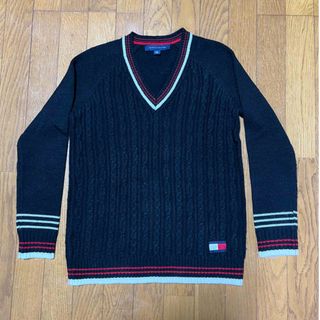 トミーヒルフィガー(TOMMY HILFIGER)のトミーヒルフィガー　Vネック　ニット　XS  ブラック(ニット/セーター)