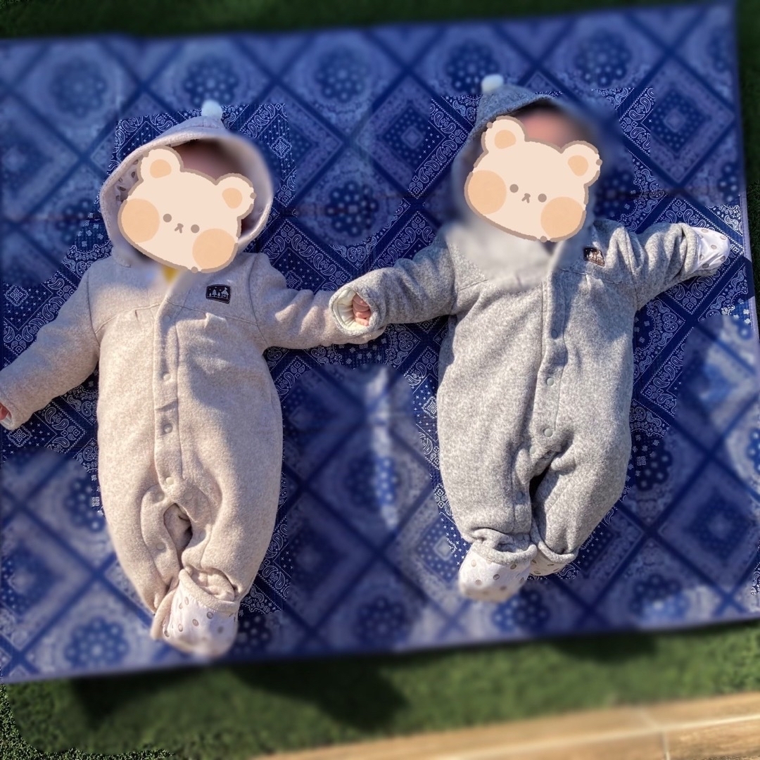 2着セット 双子 カバーオール ロンパース ベビー 新生児 アウター 上着 双子 キッズ/ベビー/マタニティのベビー服(~85cm)(カバーオール)の商品写真