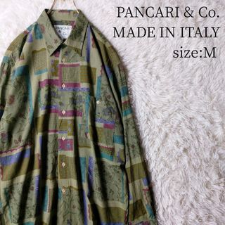 EURO輸入古着 PANCARI&CO 長袖シャツ ボタニカル柄 イタリア製 M(シャツ)