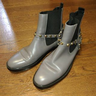 バレンシアガ(Balenciaga)の超美品　バレンシアガ　サイドゴアブーツ　38　25cm　グレー　スタッツ　ベルト(ブーツ)