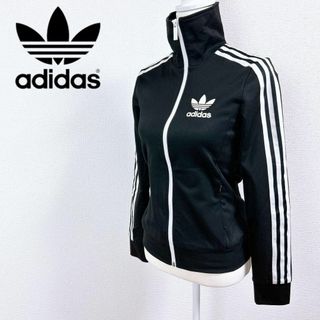 アディダス(adidas)のadidas 三つ葉 ワンポイントロゴ スリーストライプ ハイネック ブラック(ブルゾン)