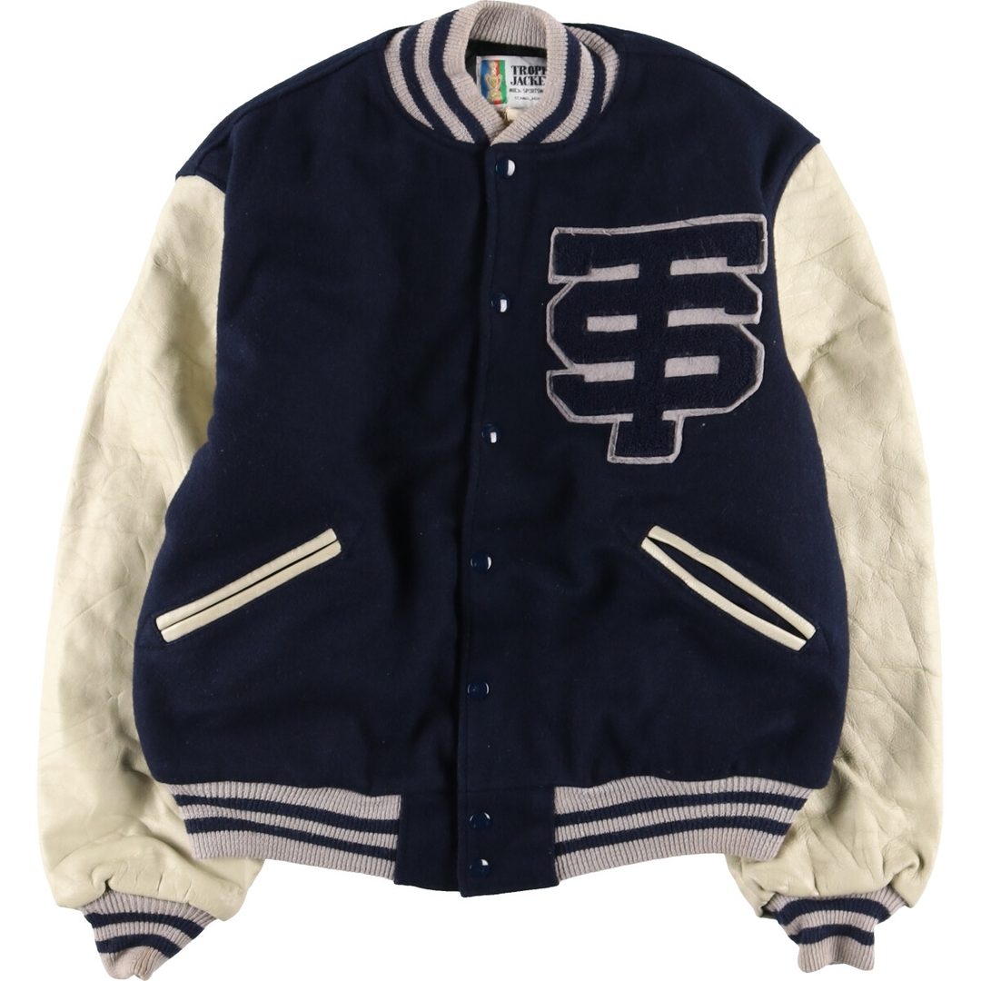 古着 90年代 TROPHY JACKETS 袖革ウールスタジャン アワードジャケット