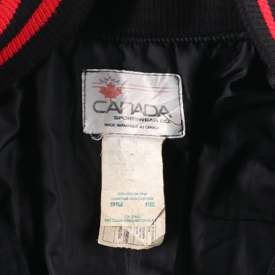 90年代 CANADA SPORTSWEAR 袖革ウールスタジャン アワードジャケット バーシティジャケット カナダ製 メンズXL ヴィンテージ /eaa378317