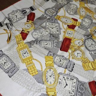 Cartier - 1819超美品 カルティエ スカーフ 大判 時計柄 パンテール Cartier - 1819超美品 カルティエ スカーフ 大判 時計柄 パンテール