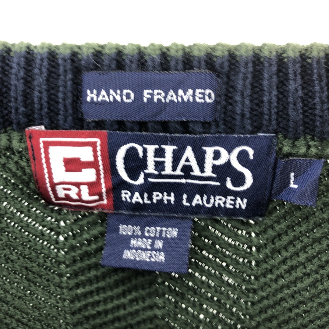 Ralph Lauren(ラルフローレン)の古着 90年代 ラルフローレン Ralph Lauren CHAPS チャップス ヘリンボーン コットンニットセーター メンズL ヴィンテージ /eaa378152 メンズのトップス(ニット/セーター)の商品写真