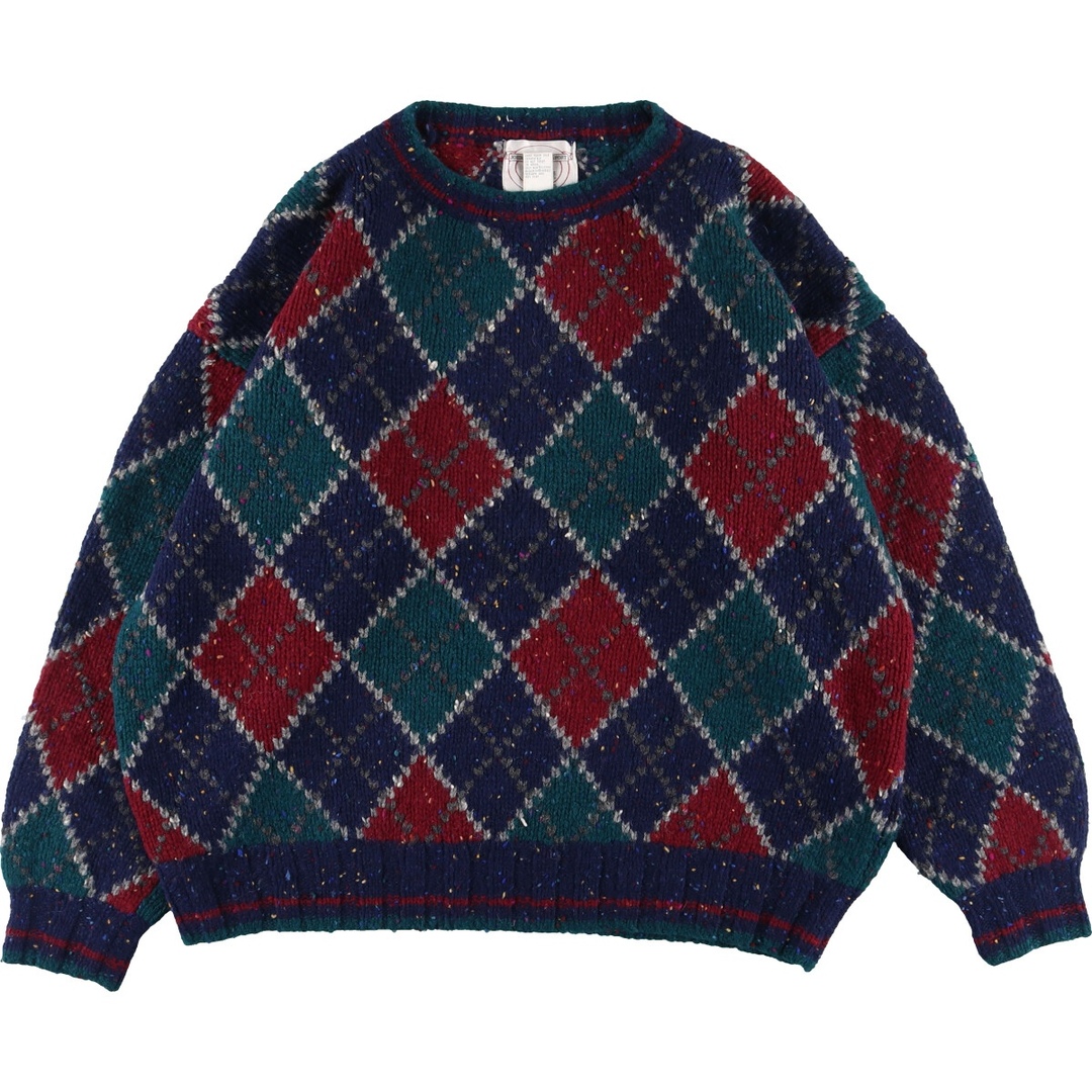 90年代 JOHN ASHFORD SPORT アーガイル柄 HAND KNIT ハンドニット ウールニットセーター メンズXL ヴィンテージ /eaa356785