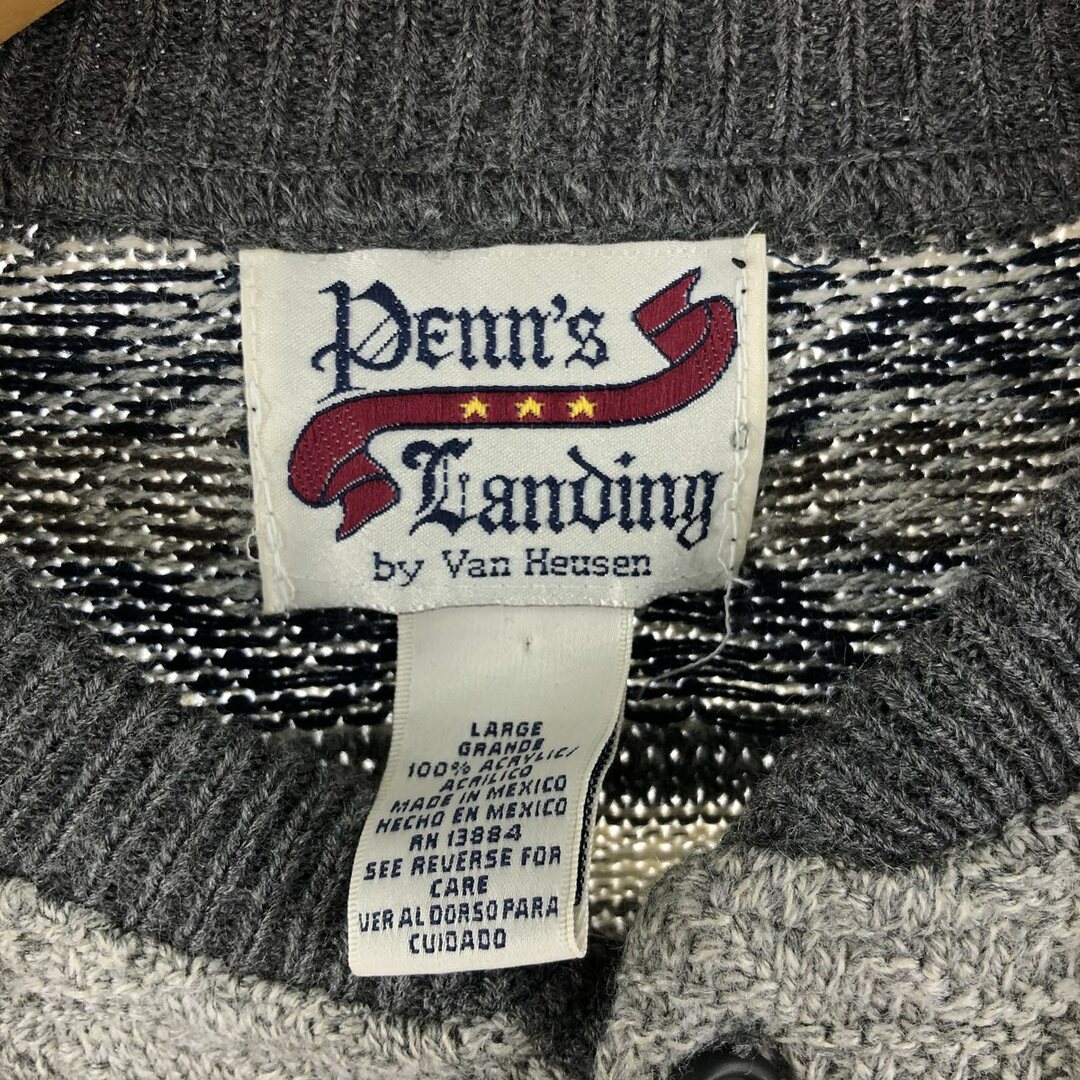 Van Heusen Dem's Landing 総柄 ヘンリーネック アクリルニットセーター メンズL /eaa352262