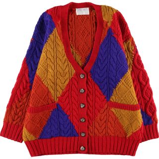 古着 HAND KNIT FOR THE LIMITED 総柄 ケーブル編み ウールニットカーディガン レディースXL /eaa342964(カーディガン)