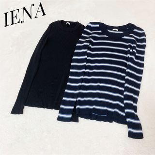 IENA リブニット 2枚set ボーダー 無地 プルオーバー フリーサイズ