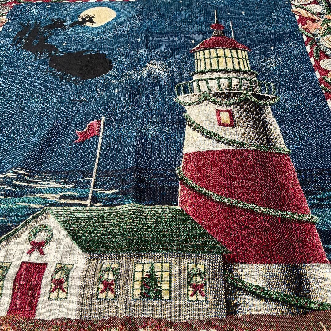 灯台　クリスマス　サンタクロース　マルチカバー　ビンテージラグ　150x123 6