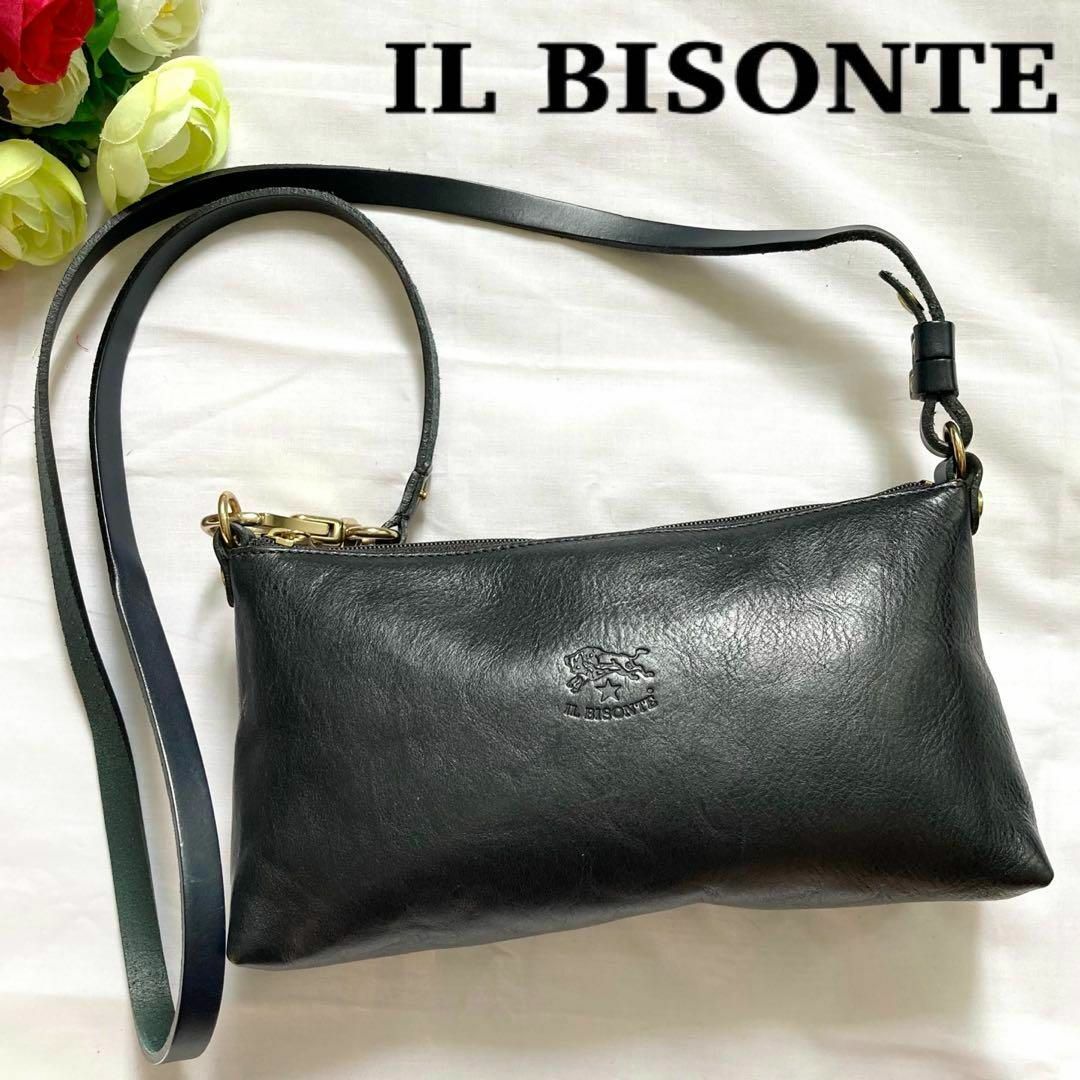 極美品✨IL BISONTE イルビゾンテ ショルダーバッグ 本革 ブラック 黒-