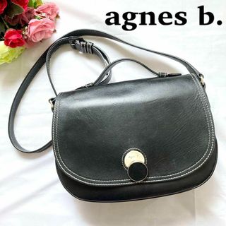 アニエスベー(agnes b.)の✨2way✨美品　アニエスベー　ショルダーバッグ　ブラック　レザー　ロゴ付き(ショルダーバッグ)