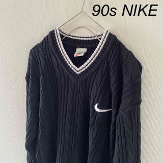 ナイキ(NIKE)の【レア】90sNIKEナイキ銀タグチルデンニットセーターメンズブラックホワイトL(ニット/セーター)