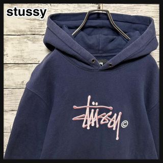 STUSSY ステューシー パーカー 反転デザイン ストックロゴ M ネイビー