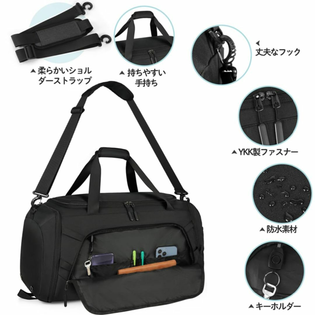 【色: Black】ボストンバッグ メンズ 大容量 55L スポーツバッグ 修学