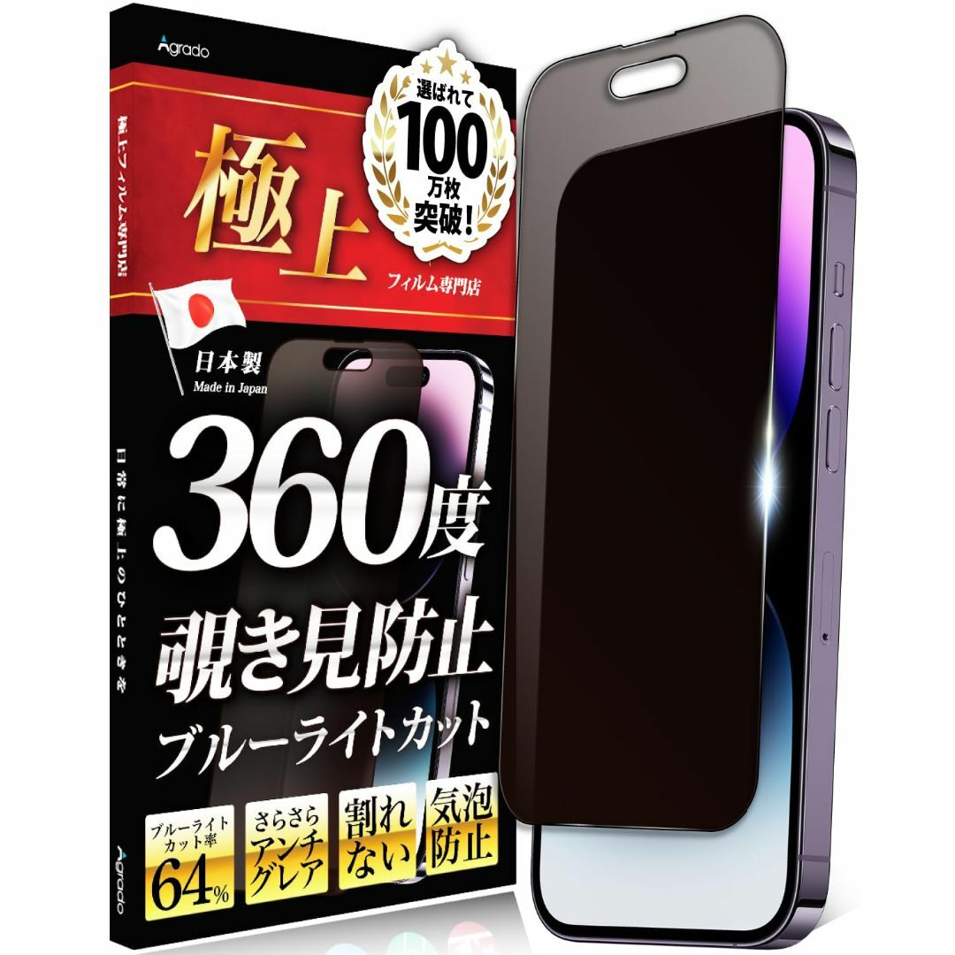 Agrado 360度 覗き見防止フィルム iPhone14Pro 用 日本製