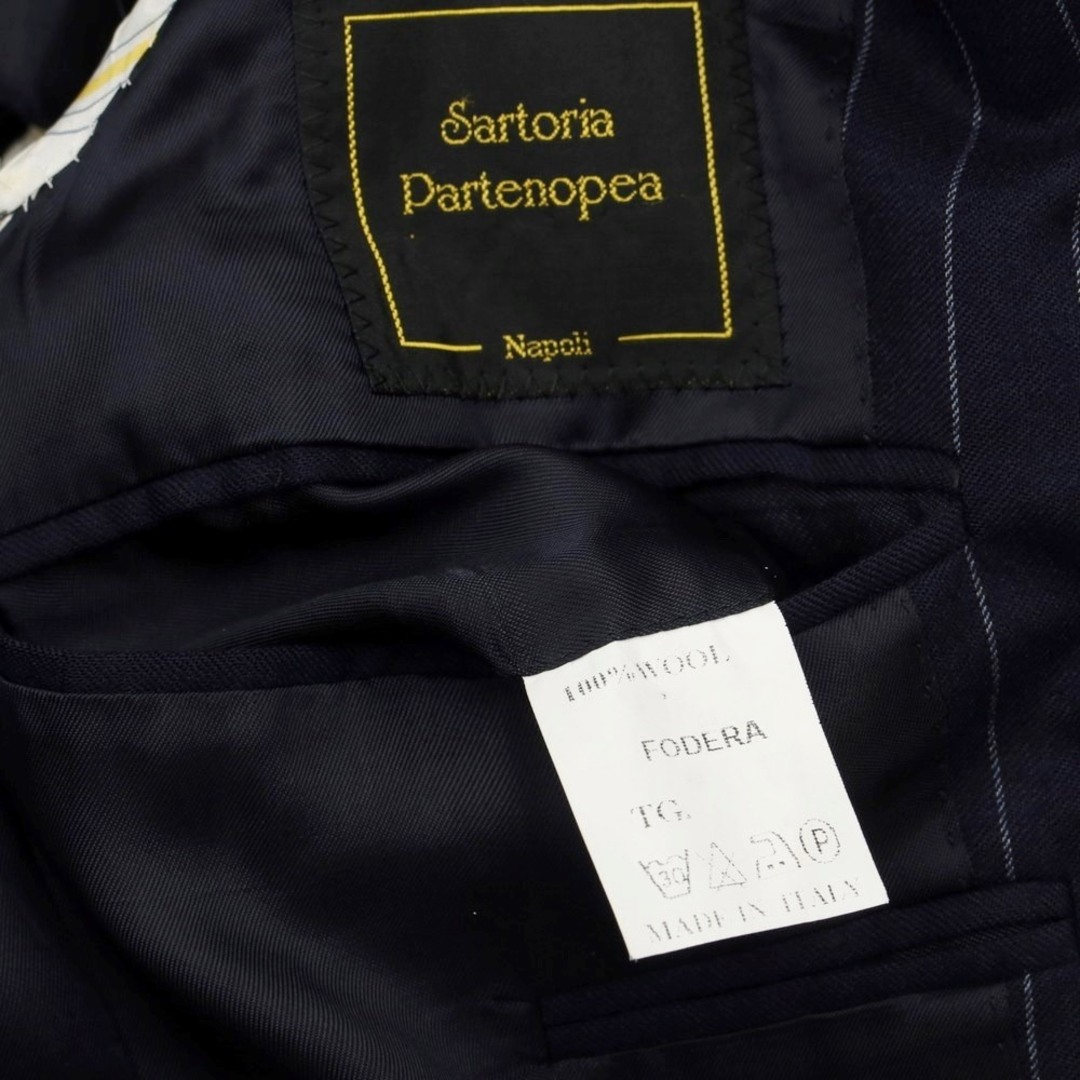 サルトリア パルテノペア Sartoria Partenopea ウール ストライプ 3つボタンスーツ ネイビーxホワイト【サイズ表記なし（46～48位）】【メンズ】