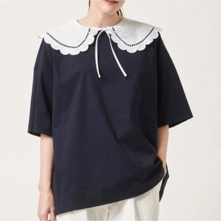 yori ヨリ　カラースカラップカットソー　ネイビー(Tシャツ(半袖/袖なし))