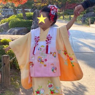 イセタン(伊勢丹)の大幅値引き！七五三　3歳　手描き友禅　おはりばこ付き！(和服/着物)