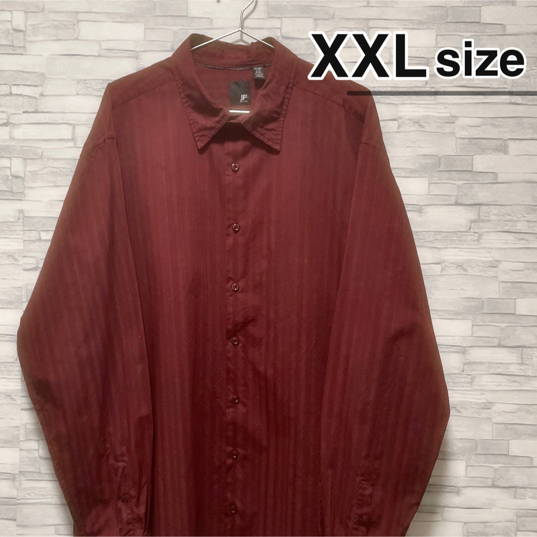 shirts(シャツ)のシャツ　長袖　XXL　ストライプ　ワインレッド　ボルドー　コットン　USA古着 メンズのトップス(シャツ)の商品写真