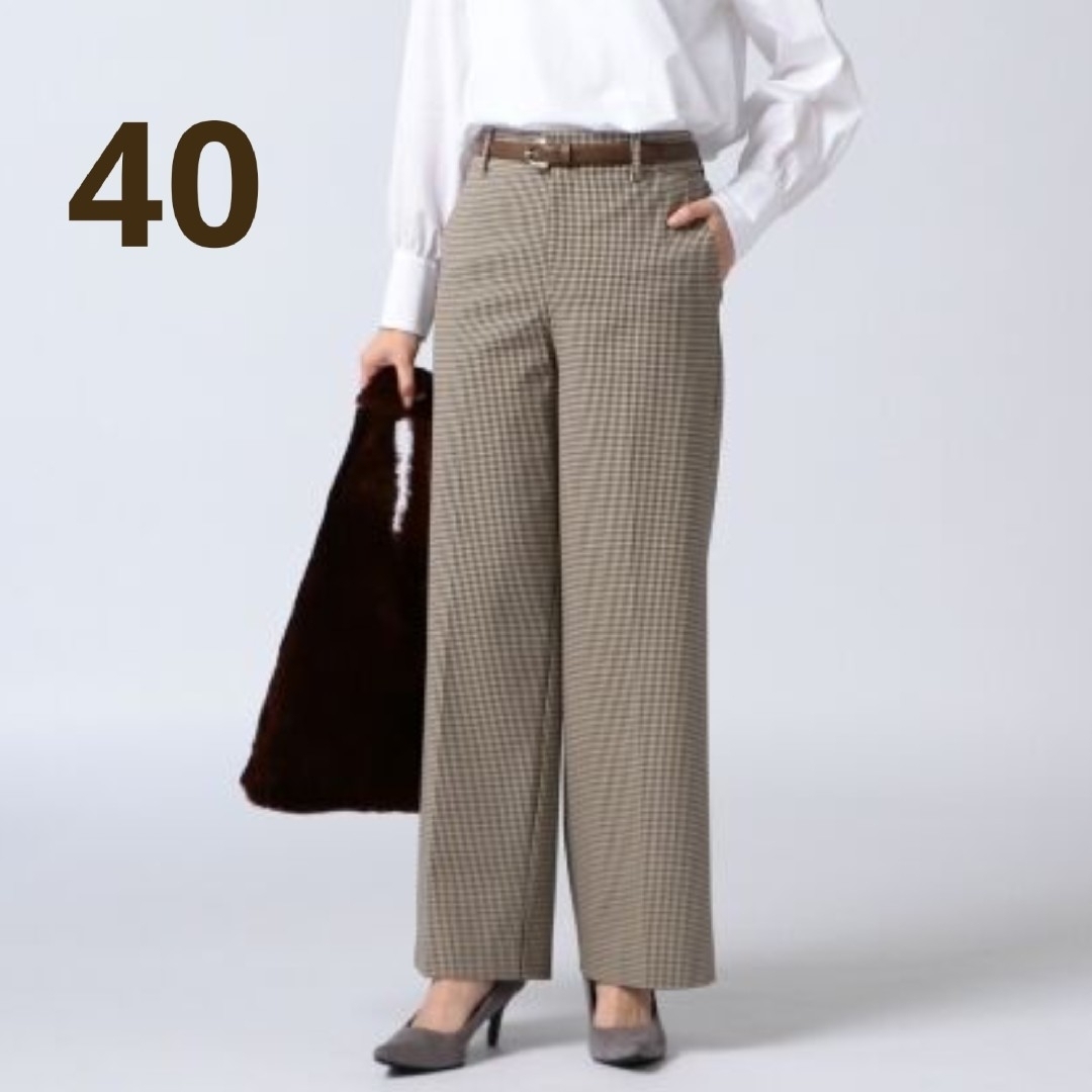 洗える【23区】REGGIANI チェックストレッチ ワイドパンツ Lサイズ | フリマアプリ ラクマ
