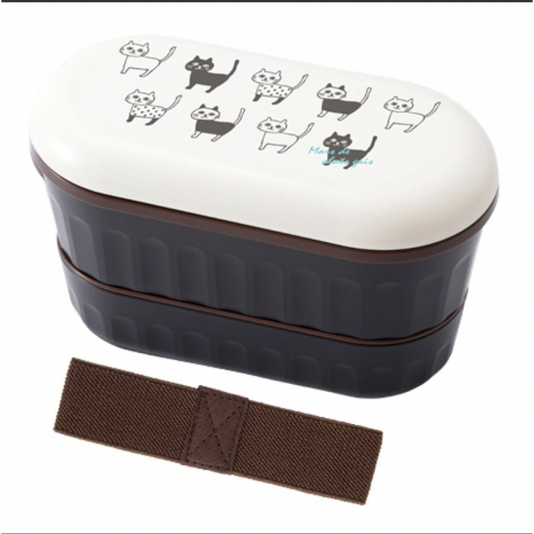 Potter　ランチボックス　弁当箱　２段　640ml　猫　ブラック　レンジ対応 インテリア/住まい/日用品のキッチン/食器(弁当用品)の商品写真