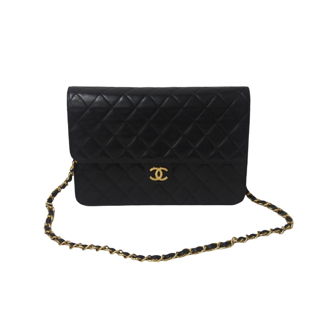 CHANEL シャネル チェーンショルダーバッグ プッシュロック 4番台 ココマーク ラムスキン ブラック ゴールド 美品  55457 1