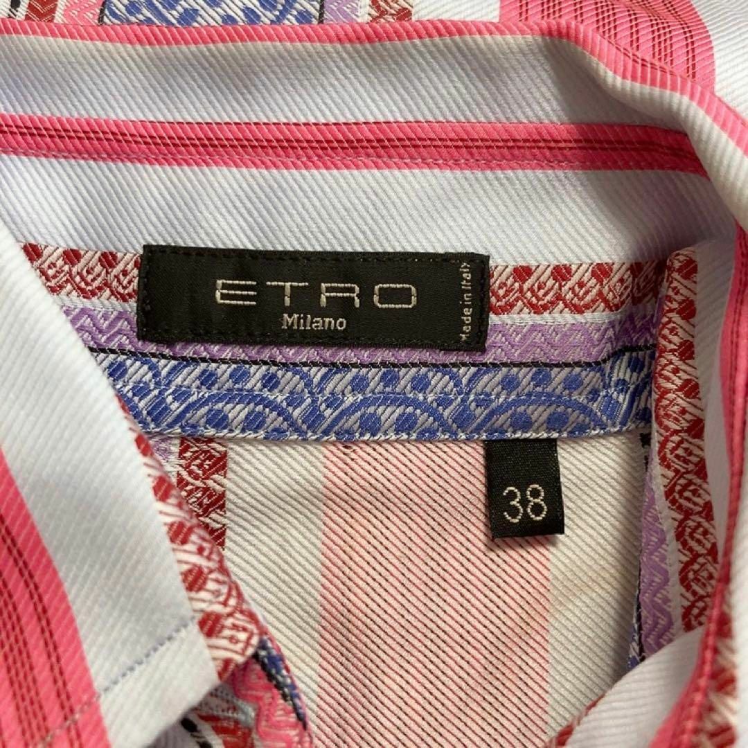 ETRO エトロ　シャツ　ブラウス　ボーダー　ペイズリー　青　ピンク　水色　38 4