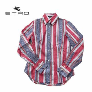 ETRO - ETRO エトロ シャツ ブラウス ボーダー ペイズリー 青 ピンク ...