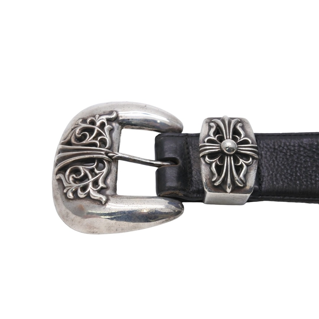 CHROME HEARTS クロムハーツ ベルト クラシック3ピースレザーベルト ブラック レザー シルバー金具 良品  55442 2